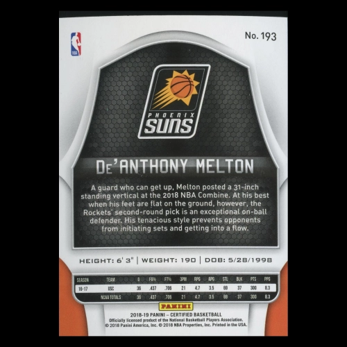 De'Anthony Melton RC 2018-19 Certified Rookie Suns 155/299