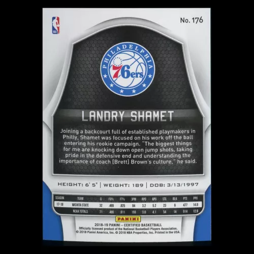Landry Shamet RC 2018-19 Certified Rookie 76ers