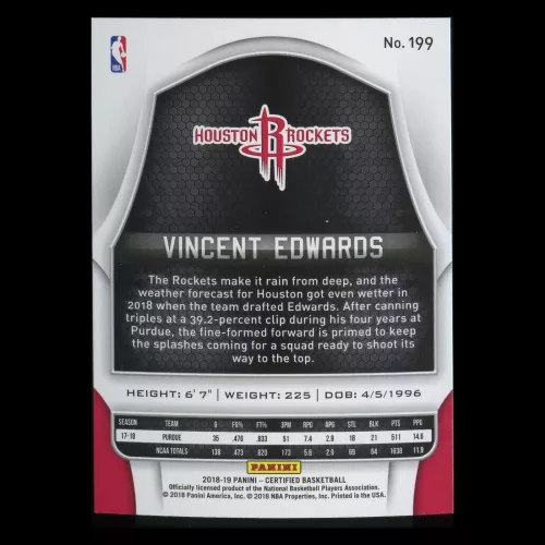 Vincent Edwards RC 2018-19 Certified Rookie Rockets