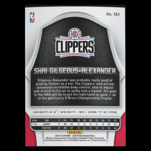 Shai Gilgeous-Alexander RC 2018-19 Certified Rookie Clippers