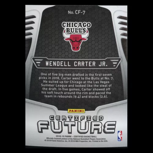 Wendell Carter Jr. RC 2018-19 Certified Future Rookie Bulls