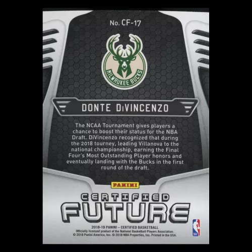 Donte DiVincenzo RC 2018-19 Certified Future Rookie Bucks
