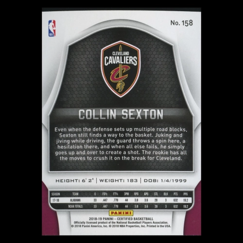 Collin Sexton RC 2018-19 Certified Rookie Cavaliers