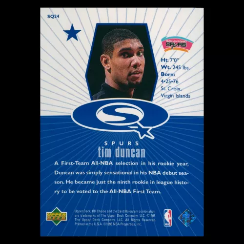Tim Duncan 1998-99 UD Choice Starquest Blue Spurs