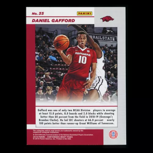 Daniel Gafford RC 2019 Contenders Draft Picks Rookie Game Day Ticket Razorbacks/Bulls
