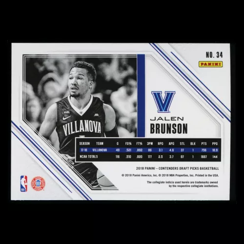 Jalen Brunson RC 2018 Contenders Draft Picks Rookie Game Day Ticket Mavericks