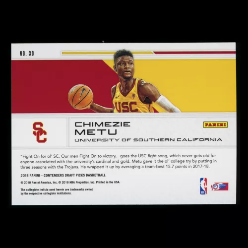 Chimezie Metu RC 2018 Contenders Draft Picks Rookie School Colors Spurs