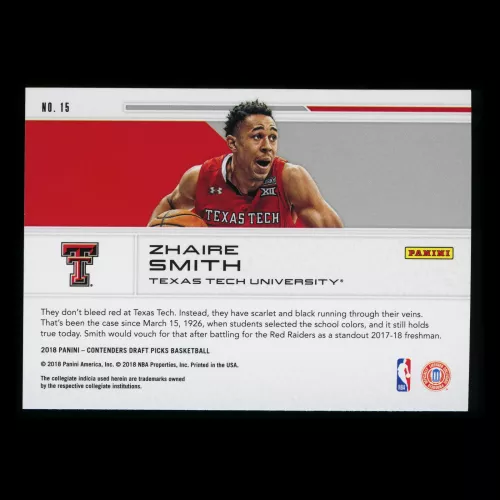 Zhaire Smith RC 2018 Contenders Draft Picks Rookie School Colors 76ers