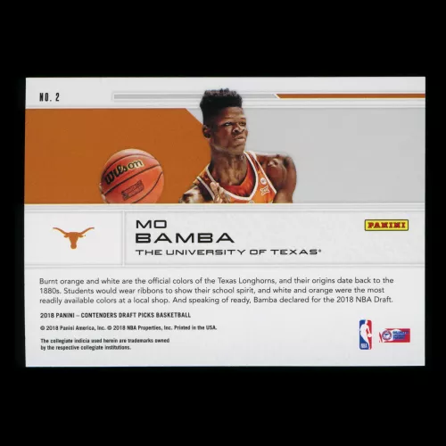 Mo Bamba RC 2018 Contenders Draft Picks Rookie School Colors Magic