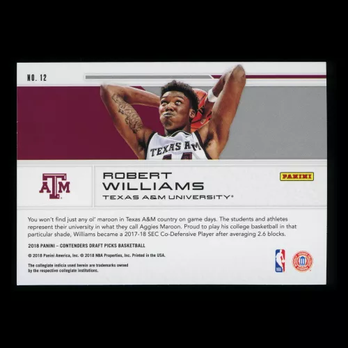 Robert Williams RC 2018 Contenders Draft Picks Rookie School Colors Celtics