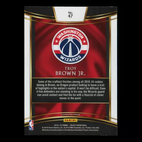 Troy Brown Jr. RC 2018-19 Select Rookie Wizards