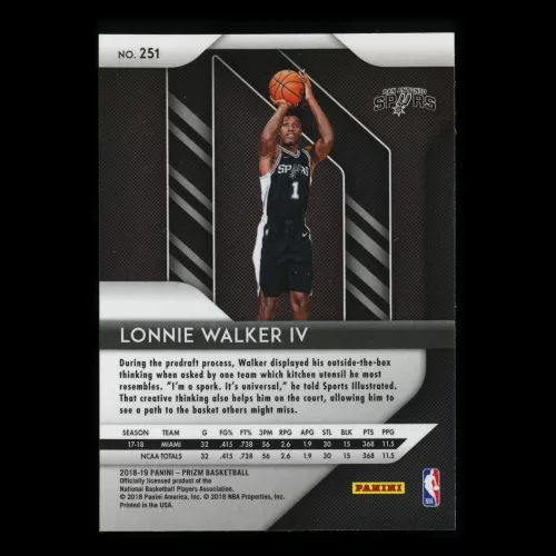 Lonnie Walker IV RC 2018-19 Prizm Rookie Spurs