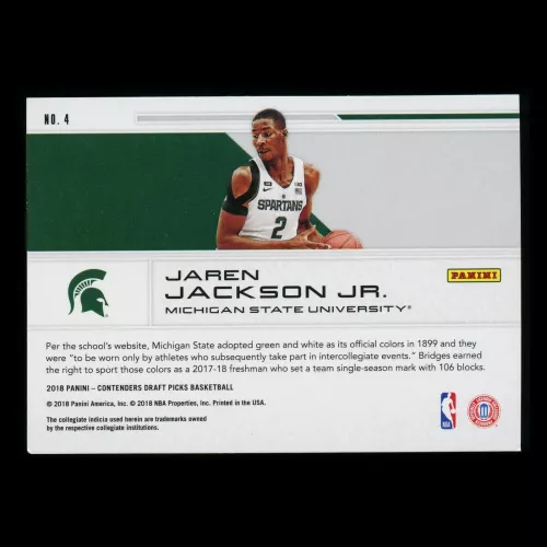 Jaren Jackson Jr. RC 2018 Contenders Draft Picks Rookie School Colors Grizzlies 