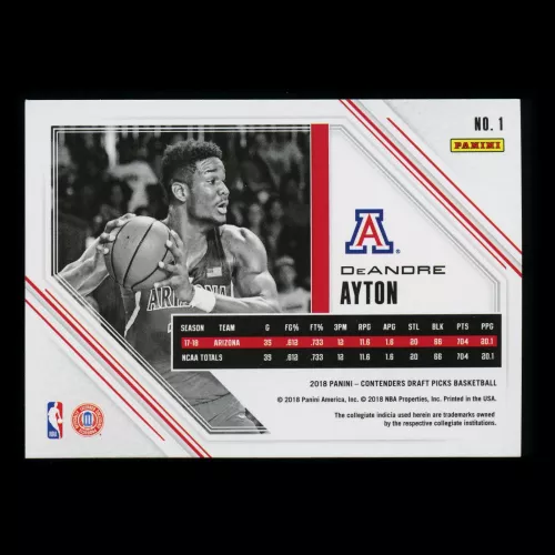 DeAndre Ayton RC 2018 Contenders Draft Picks Rookie Game Day Ticket Suns