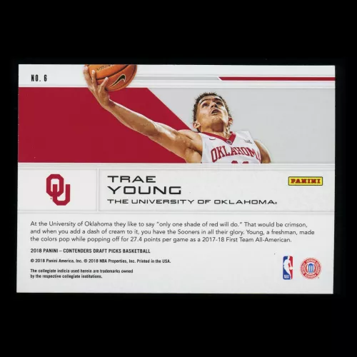 Trae Young RC 2018 Contenders Draft Picks Rookie School Colors Hawks
