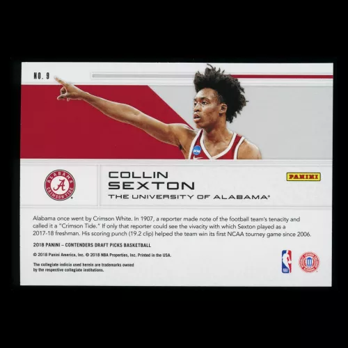 Collin Sexton RC 2018 Contenders Draft Picks Rookie School Colors Cavaliers