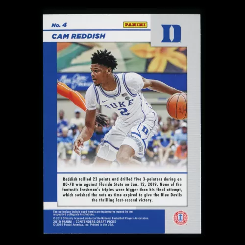 Cam Reddish RC 2019 Contenders Draft Picks Rookie Game Day Ticket Blue Devils/Hawks