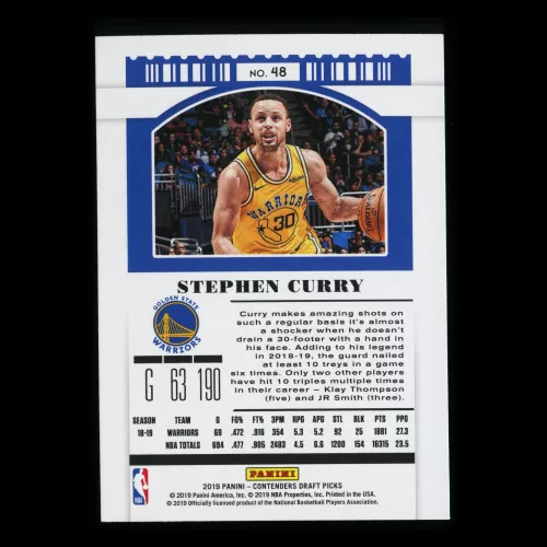 Stephen Curry 2019 Contenders Draft Picks Draft Ticket Blue Foil Warriors