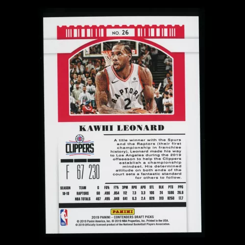 Kawhi Leonard 2019 Contenders Draft Picks Draft Ticket Blue Foil Clippers