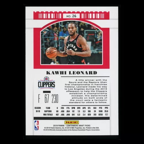 Kawhi Leonard 2019 Contenders Draft Picks Draft Ticket Blue Foil Clippers