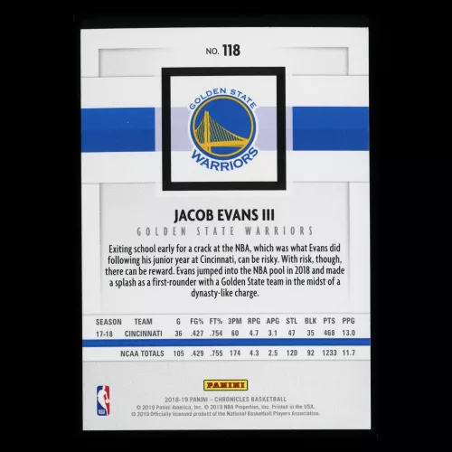 Jacob Evans III RC 2018-19 Chronicles Rookie Warriors