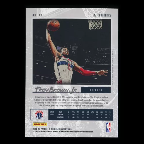 Troy Brown Jr. RC 2018-19 Chronicles Luminance Rookie Wizards