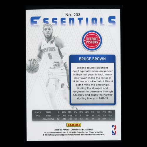 Bruce Brown RC 2018-19 Chronicles Essentials Rookie Pistons