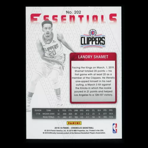 Landry Shamet RC 2018-19 Chronicles Essentials Rookie Clippers