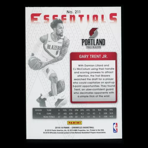 Gary Trent Jr. RC 2018-19 Chronicles Essentials Rookie Trail Blazers