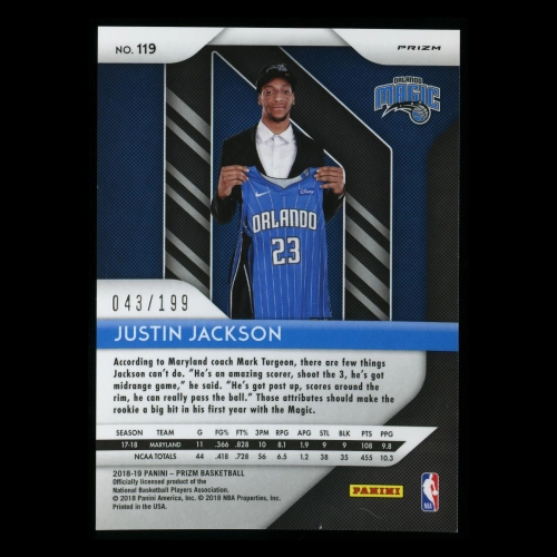 Justin Jackson RC 2018-19 Prizm Blue Rookie Magic