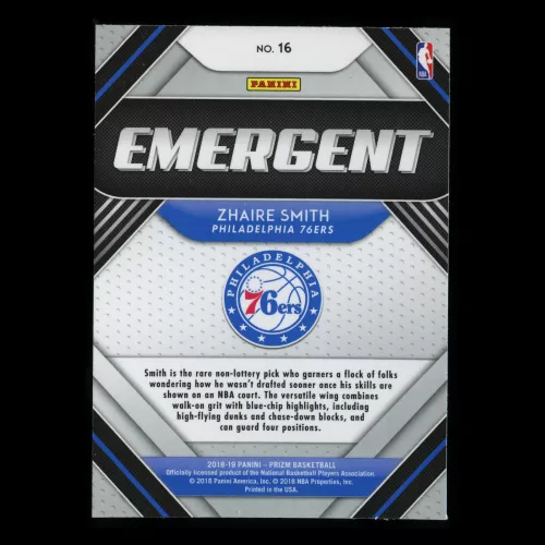 Zhaire Smith RC 2018-19 Prizm Emergent 76ers