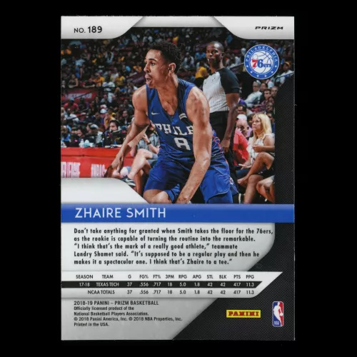 Zhaire Smith RC 2018-19 Prizm Green Rookie 76ers