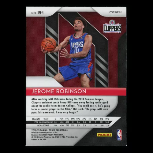 Jerome Robinson RC 2018-19 Prizm Pink Cracked Ice Rookie Clippers