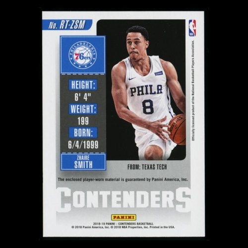 Zhaire Smith 2018-19 Contenders Rookie Ticket Swatches 76ers