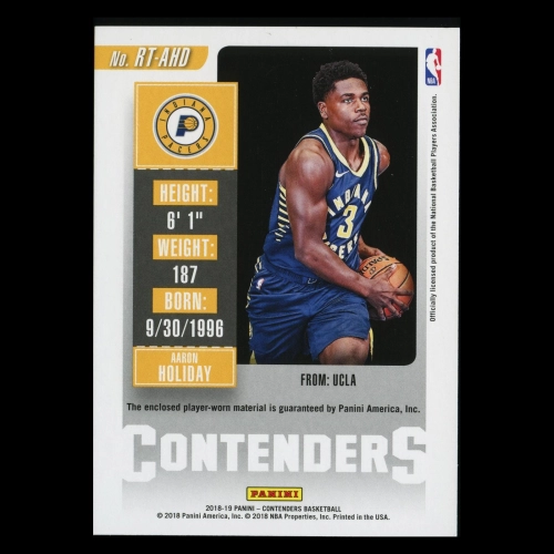 Aaron Holiday 2018-19 Contenders Rookie Ticket Swatches Pacers