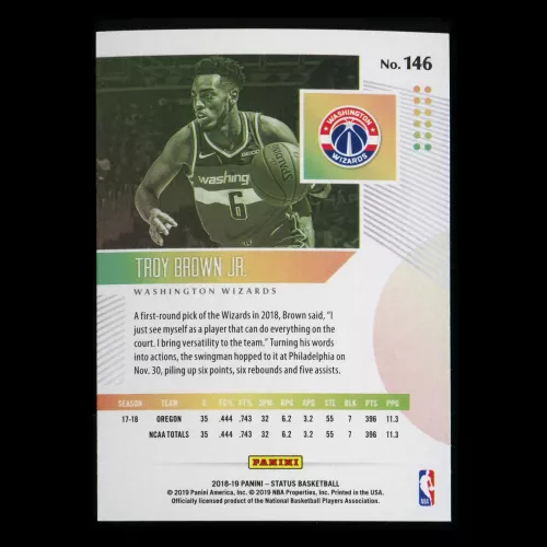 Troy Brown Jr. RC 2018-19 Status Orange Rookie Wizards
