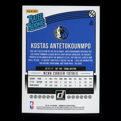 Kostas Antetokounmpo RR 2018-19 Donruss Rated Rookie Mavericks