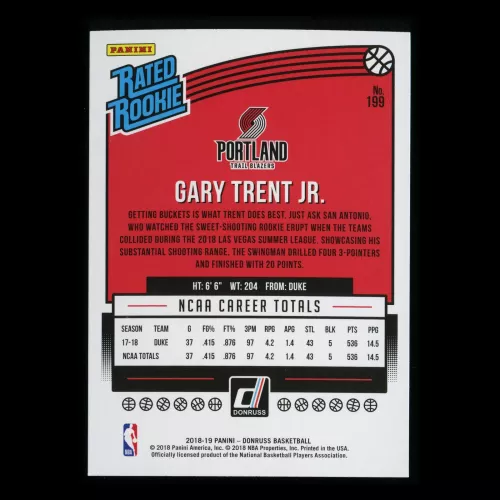Gary Trent Jr. RR 2018-19 Donruss Rated Rookie Trail Blazers