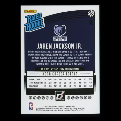 Jaren Jackson Jr. RR 2018-19 Donruss Rated Rookie Grizzlies