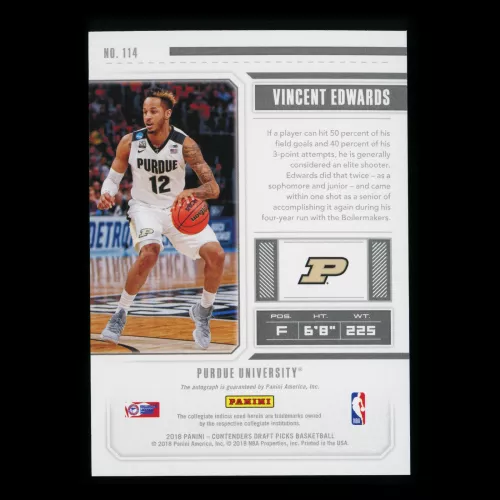 Vincent Edwards RC 2018 Contenders Draft Picks College Ticket Rookie Auto Canton Charge/Boilermakers
