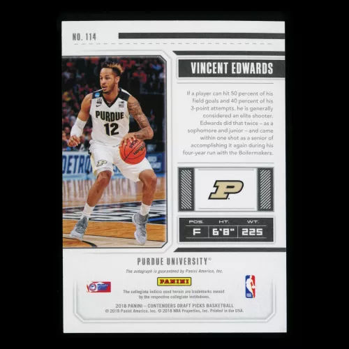 Vincent Edwards RC 2018 Contenders Draft Picks College Ticket Rookie Auto Canton Charge/Boilermakers