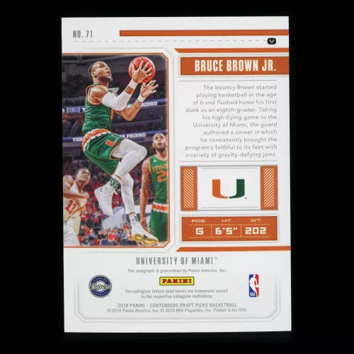 Bruce Brown Jr. RC 2018 Contenders Draft Picks College Ticket Rookie Auto Hurricanes/Pistons