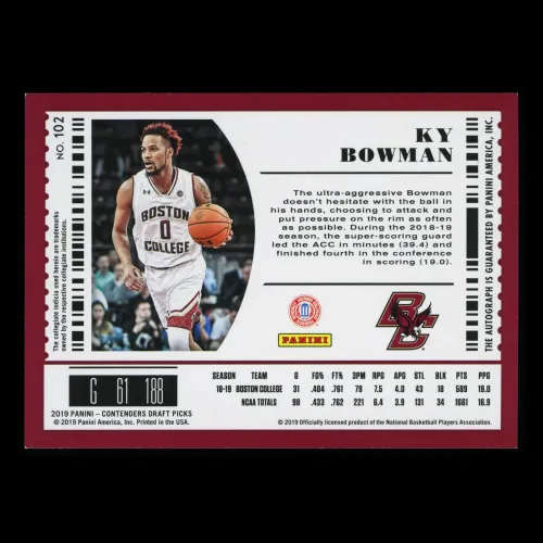 Ky Bowman 2019 Contenders Draft Picks Draft Ticket Auto Warriors 58/99