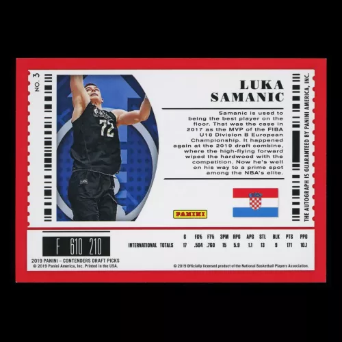 Luka Samanic 2019 Contenders Draft Picks International Ticket Croatia/Spurs