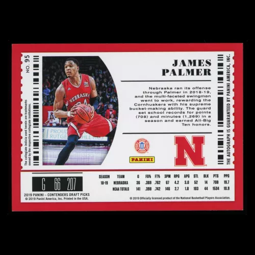 James Palmer 2019 Contenders Draft Picks College Ticket Auto Clippers