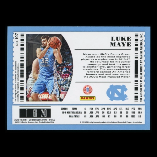 Luke Maye RC 2019-20 Contenders Draft Picks Rookie Auto Tar Heels | Baxi Manresa