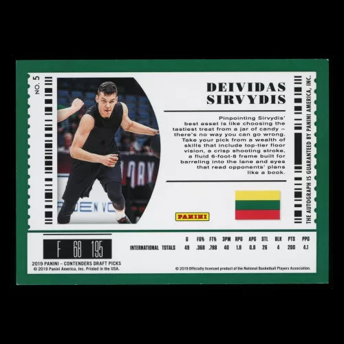 Deivida Sirvyois 2019 Contenders Draft Picks International Ticket Auto Pistons