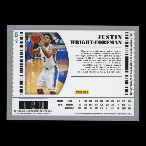 Justin Wright-Foreman 2019 Contenders Draft Picks College Ticket Auto Jazz