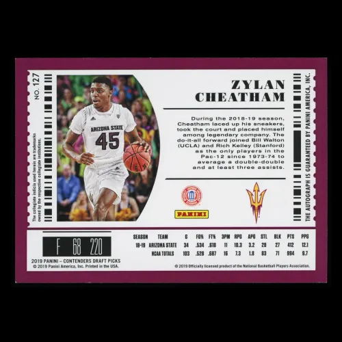Zylan Cheatham 2019 Contenders Draft Picks College Ticket Auto Pelicas