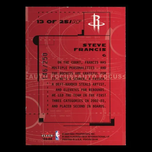 Steve Francis 2003-04 Fleer Focus Auto Focus Rockets 146/250